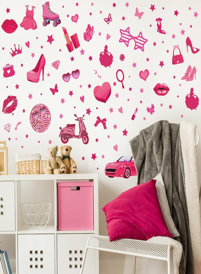 Chivertion 116 Pcs Hot Pink Girl Wall Stickers, Princess Doll Lip Heart Room Decor for Girls Bedroom, Removable Pink Wall Decor, Pink Girls Decorations Decals Sticker, 11.4 x 8.3 Inch, 6 Sheets - Image 3